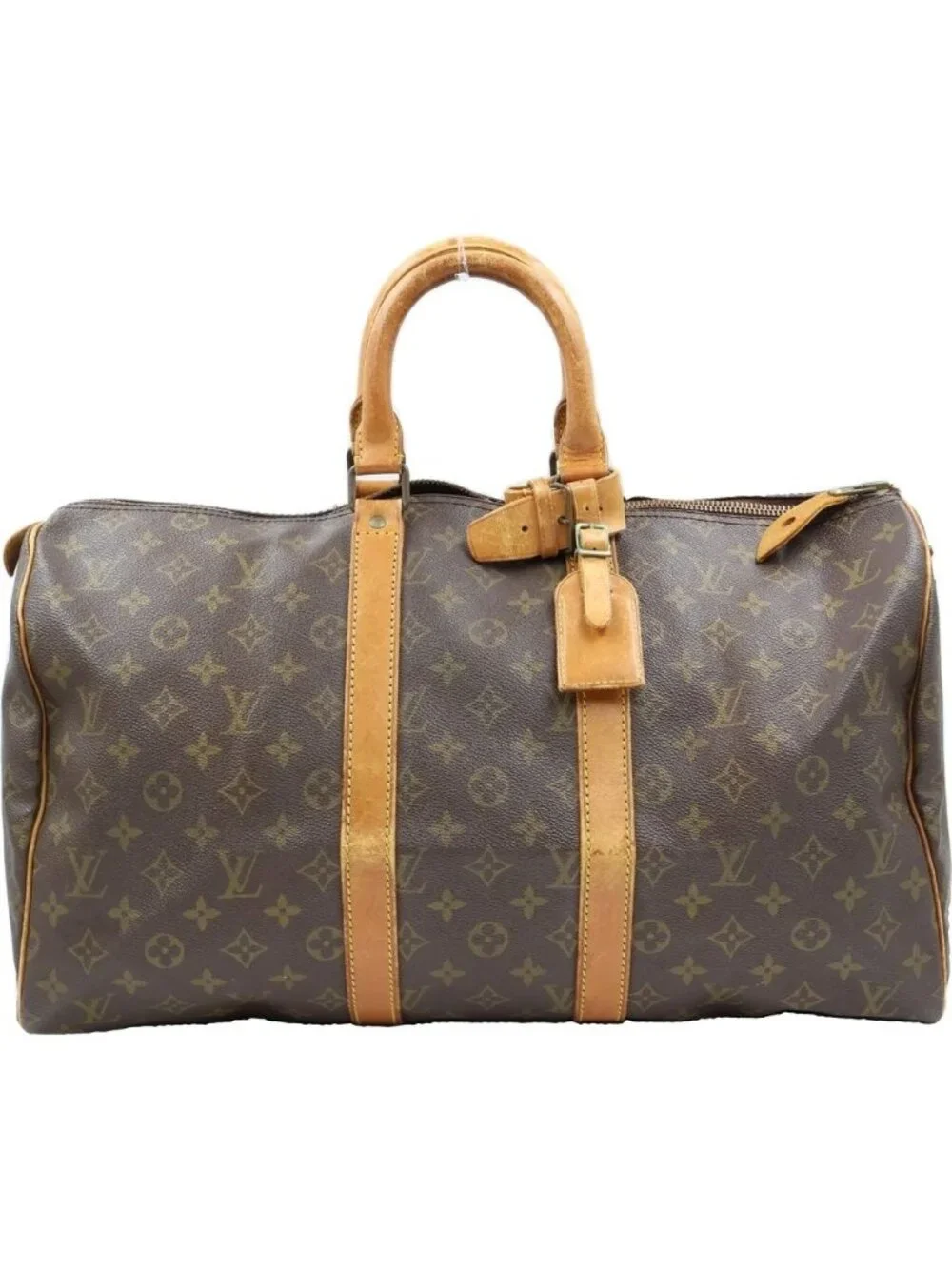 Louis Vuitton Monogram Keepall 40 Boston Bag Brown Leather Gold